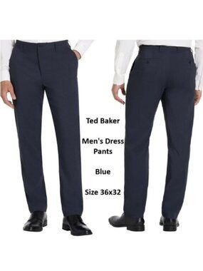 Ted Baker Men's Dress Pants 36x32 Blue Straight Fit Stretch NWOT